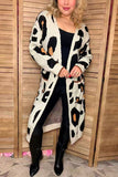Mom and me knitted leopard long style open cardigan/sweater w/pockets MY15267