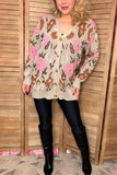 Floral knitted long sleeve women sweater/cardigan with buttons up MY15297