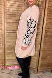Light pink knitted leopard long sleeve women Sweater/cardigan MY15300