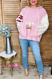 Checkered Flower Pink knitted loose style women hoodie sweater MY15306 IS7 top