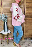 Checkered Flower Pink knitted loose style women hoodie sweater MY15306 IS7 top
