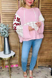 Checkered Flower Pink knitted loose style women hoodie sweater MY15306 IS7 top