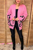 Pink knitted leopard long sleeve women sweater/cardigan MY15400