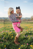 Mom and me Pink denim & rhinestone tassels & pockets DLH13628 IS9