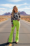 Neon green distressed bell bottoms women jeans