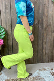 Neon green distressed bell bottoms women jeans