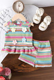 Toddler girl colorful striped knit tank top & shorts set 251277M A13S1