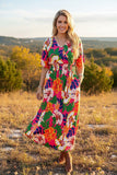 Chic floral printed short sleeve maxi women boutioque dress Southern Stitch PA2406 (CS7F)