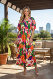 Chic floral printed short sleeve maxi women boutioque dress Southern Stitch PA2406 (CS7F)