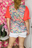 Women's top bulk online Multi color prints & red chiffon short sleeve PA2408