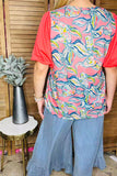 Multi color floral prints & red chiffon short sleeve women blouse PA2408 (CS2)