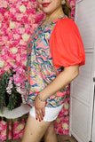 Women's top bulk online Multi color prints & red chiffon short sleeve PA2408