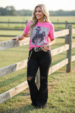 Western PINK TOP W/ BRONC RIDER GRAPHIC women's boutique top XCH14127 DS11