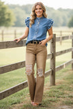 Western brown distressed straight denim jeans women's boutique pant S013 GS13