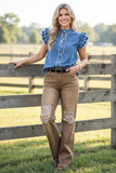Western brown distressed straight denim jeans women's boutique pant S013 GS13