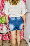 Women's rippped shorts wholesale blue wahsed denim & pockets S022