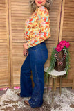 Western blue denim rhinestone jeans bell bottom women's boutique pant Southern Stitch S025