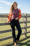 Western raglan long sleeve burgundy women's boutique top SP7924 ES9