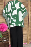 Southern Stitch Green & White print poncho loose women top GJQ16694