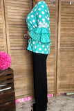 Southern Stitch Turquoise Polka Dot ruffle bell sleeve women top XCH17017(ES5)