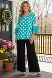 Southern Stitch Turquoise Polka Dot ruffle bell sleeve women top XCH17017(ES5)