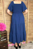 Southern Stitch Navy blue shirred square flattering maxi women dress XCH17018