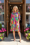 Shop Women's dress Multi color pattern printed w/short sleeves & bow YMY15971 IS22