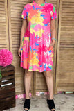Women's dress w/floral bell short sleeve & side pockets GJQ15966 BS8