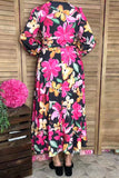 Floral long sleeve women's maxi dress with belt BQ16314 (AS4)
