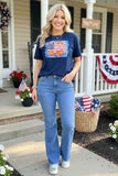 Women t-shirt suppliers Blue USA Flag printed buffalo short sleeves DLH10901 (GS10)