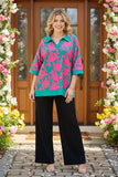 Southern Stitch Brand fuchsia floral printed 3/4 sleeves women top GJQ16460 IS5