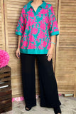 Southern Stitch Brand fuchsia floral printed 3/4 sleeves women top GJQ16460 IS5