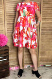 Floral printed ruffle hem cap short sleeve women dress GJQ16442 AS3