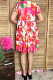 Floral printed ruffle hem cap short sleeve women dress GJQ16442 AS3