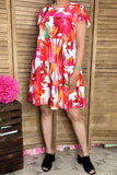 Floral printed ruffle hem cap short sleeve women dress GJQ16442 AS3