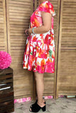 Floral printed ruffle hem cap short sleeve women dress GJQ16442 AS3