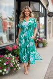 Spring green floral printed short sleeve women dress GJQ16445 AS4