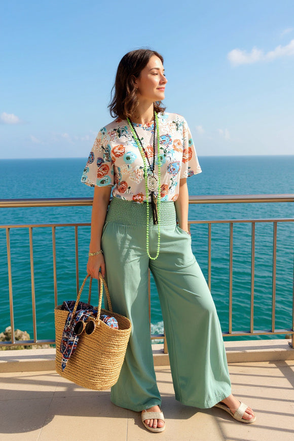 Solid turquoise long straight women pants w/pockets YMY15192 (GS5)