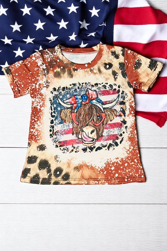Shop summer girls t-shirt 4th July patriotic USA flag printed cow little girs t-shirt DLH1224-05