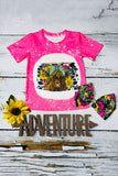 Western t-shirt wholesale Bleached hot pink cow w/sunflowers short sleeve shirt DLH1224-02
