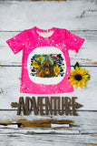 Western t-shirt wholesale Bleached hot pink cow w/sunflowers short sleeve shirt DLH1224-02