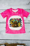 Western t-shirt wholesale Bleached hot pink cow w/sunflowers short sleeve shirt DLH1224-02
