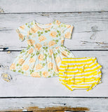Shop baby clothes Floral baby doll top w/yellow striped bloomer set DLH1215-22