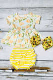 Shop baby clothes Floral baby doll top w/yellow striped bloomer set DLH1215-22