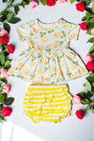 Shop baby clothes Floral baby doll top w/yellow striped bloomer set DLH1215-22