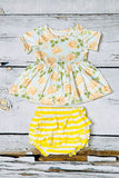 Shop baby clothes Floral baby doll top w/yellow striped bloomer set DLH1215-22