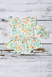 Light blue & peach floral print baby onesie w/matching headband DLH1224-07 (A13S2)