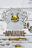 Western grey horse shoe sunset girl boutique t-shirt w/leopard sleeves DLH0824-23