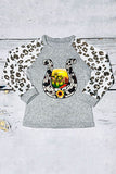 Western grey horse shoe sunset girl boutique t-shirt w/leopard sleeves DLH0824-23