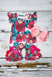 Pink smiley faces & leopard printed baby romper DLH1124-11